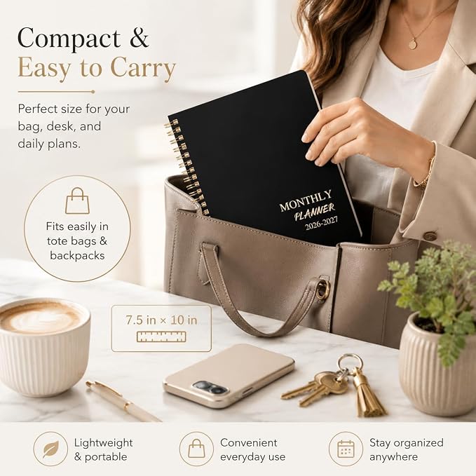 2026-2027 Monthly Planner - Jan.2026 - Dec. 2027, 2 Year Calendar 2026-2027 Monthly Planner, 7.5" x 10", 24 Months Calendar Planner with Note Pages, Twin-wire Binding, for Office, School Home Planning - Black