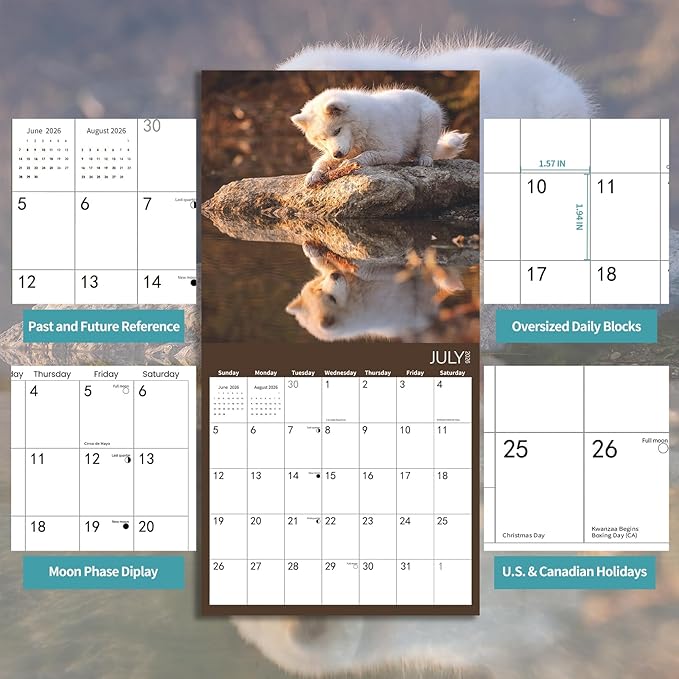 2025-2026 Wall Calendar,Samoyed Wall Calendar, 12" x 24" Open,Family Planner Calendar Organizer with Samoyed Images, for Dogs Lovers