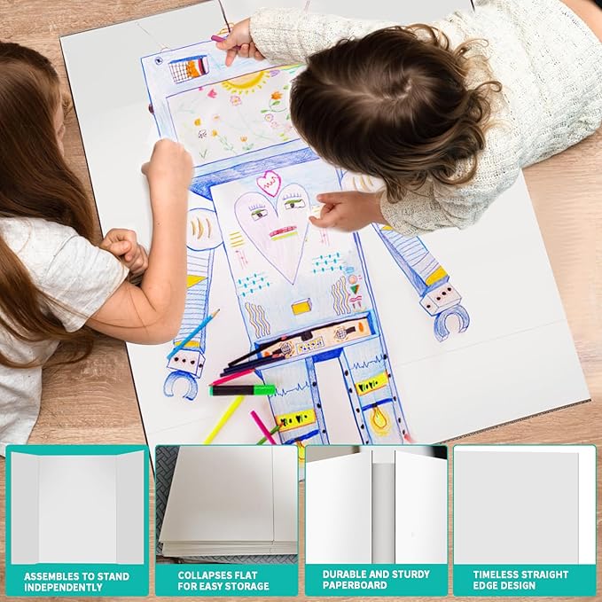 Trifold Poster Board 24"x16", 6 Pack Small Corrugated Boards for School Projects, Science Fairs, Office Presentations