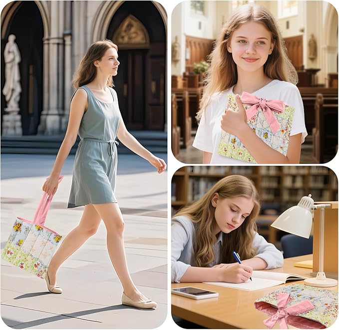 Bible Cover Case for Women,Large Bible Tote Bags for Women Organizer Quilted Bible Carrying Case(new) (Splicing Flower)