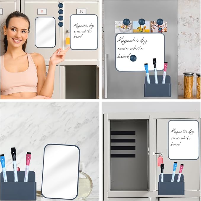 Denylo pro Magnetic Locker Accessories Kit Back to School Essentials Locker Organizer Supplies Includes Whiteboard Mirror Storage Box Dry Erase Marker and More fo Back to School Essentials，Gray
