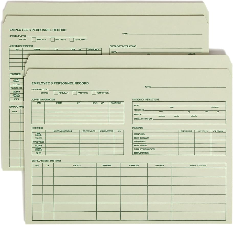 Smead Employee Record File Folder, Straight-Cut Tab, Letter Size, Moss, 20 per Pack (77000)