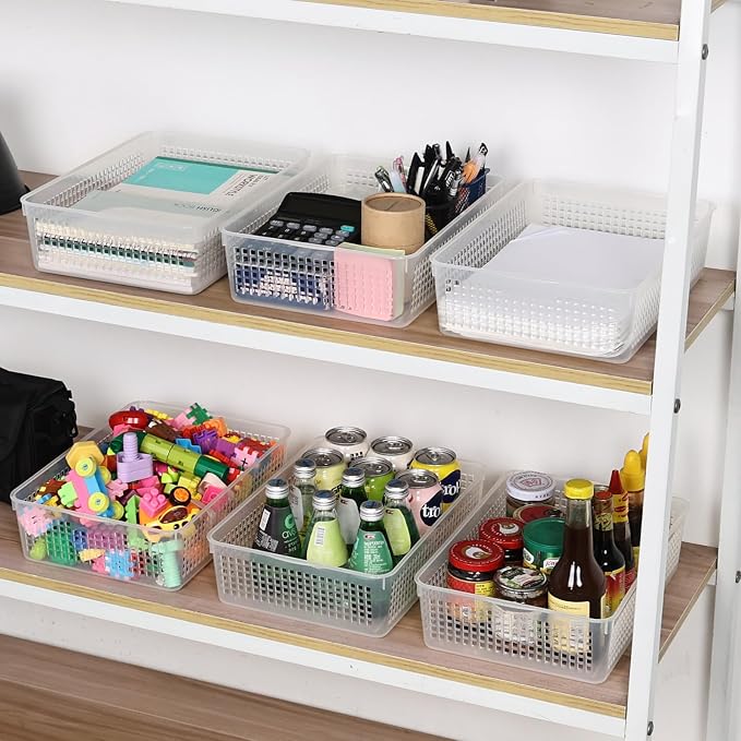 Kekow 6-Pack Clear Plastic Paper Storage Baskets Trays, File Storage Tray Basket