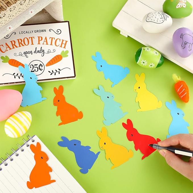 200 Pieces Bunny Paper Cutouts Easter Bulletin Board Decorations Colorful Bunny Shapes Accents Bunny Die Cuts for Classroom Home Decor DIY Craft Projects
