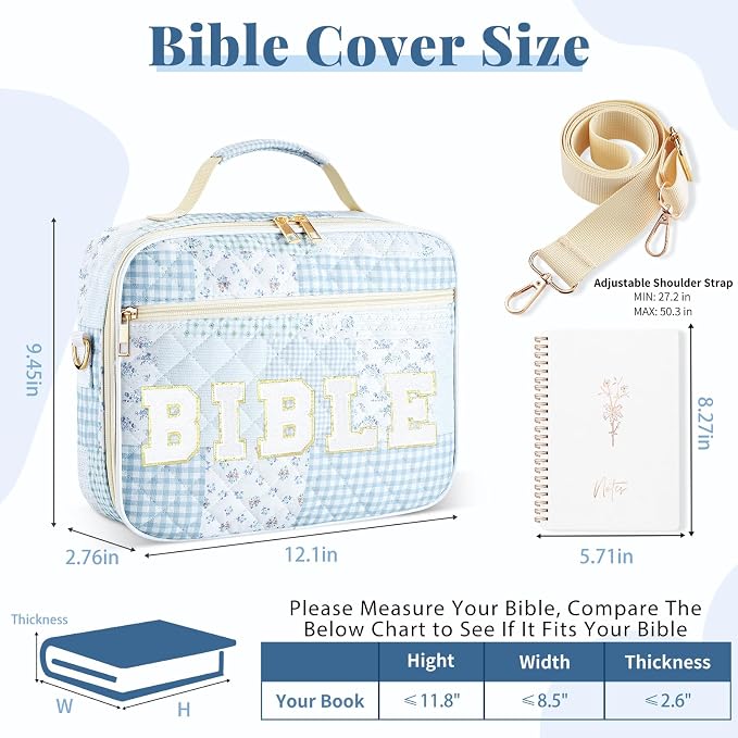 Personalized Initial Bible Cover Case for Women, Large Quilted Bible Bag with Durable Handle, Stylish Church Bag Journaling Kit with Study Supplies Accessories, Christians Gifts for Women (Spliced)
