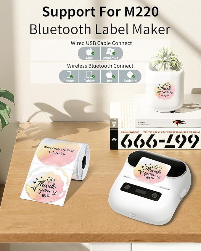 Phomemo Wavy Circle Thermal Label, Gradient Rainbow Orange Sticker Label for M110/M100/M220/M250/M108 Label Makers, 1.96" x 1.96" (50x50 mm), for Barcode/Address/Mailing/Logo/Business/Home