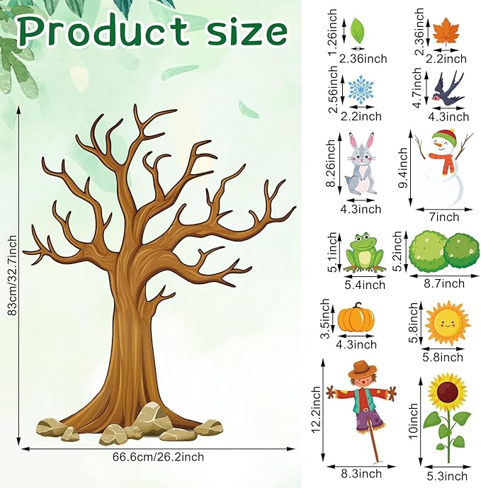 Teling 239 Pcs Season Tree Classroom Bulletin Board Decor Spring Summer Autumn Winter Cutouts Border Set Four Seasons Bulletin Board Decorations with 200 Dots for Elementary School Home Chalkboard