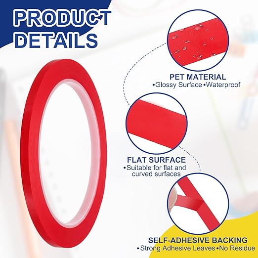 MECCANIXITY Whiteboard Tape 3/16" / 5mm Self Adhesive Graphic Chart Line Tape 72 Yard Grid Marking Stickers for Pinstripe Dry Erase Board Scrapbooking DIY Art Crafts, Red, Pack of 4