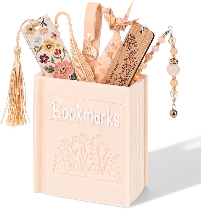 Resurhang 3D Printed Book Shaped Bookmark Holder, Book Lover Gift, Bookish Accessory Office Desk Supplies End of Year Gift for Librarian Bookworm Teacher Women(Beige)