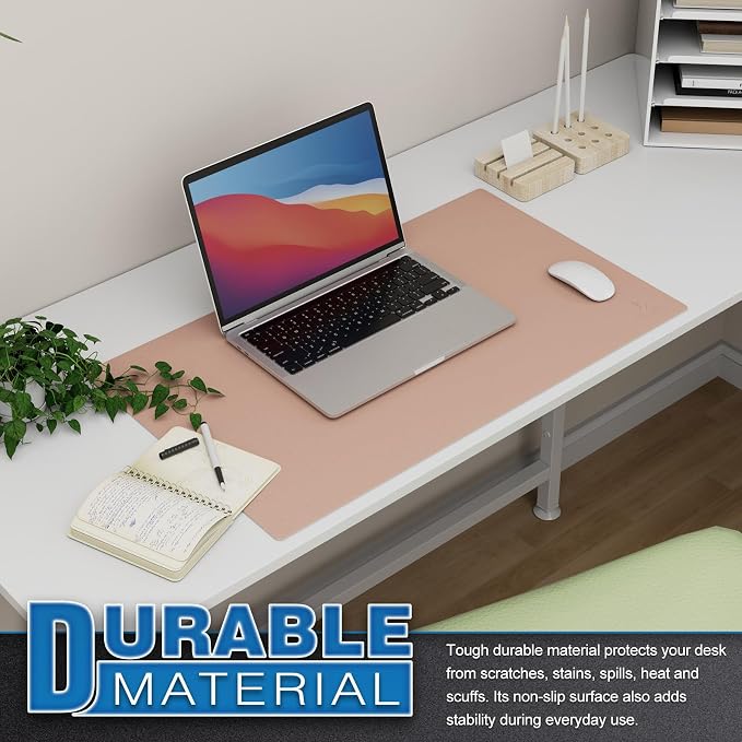 K KNODEL Small Office Leather Desk Mat, Mouse and Keyboard Pad, Computer and Laptop Mat, Desktop Protector and Cover, Writing Pad and Blotter (23.6"x13.8", Pink)