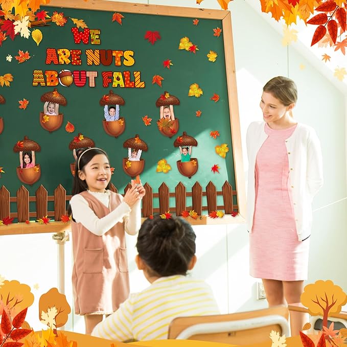Pasimy Fall Bulletin Board Decorations Set Pumpkin Classroom Door Decor Autumn Maple Cutouts DIY Pumpkin Photo Crafts Thanksgiving Bulletin Board for Halloween Home Office Wall Supplies(Hazelnut)