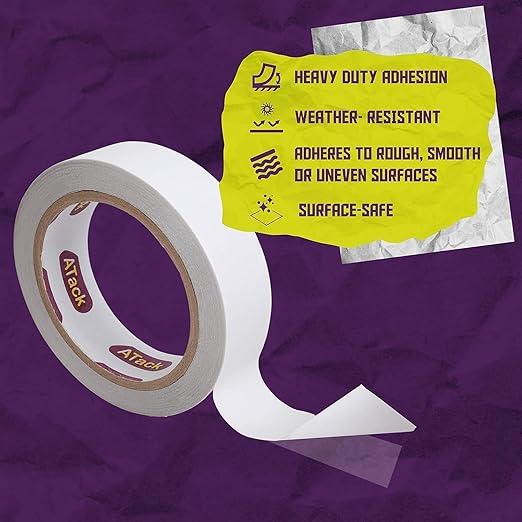 ATack Heavy Duty Double Sided Tape - 1/2 inch x 20 Yards (6-Pack, 360ft Total) Removable Ultra Thin Tape for Gift Wrapping & Scrapbooking
