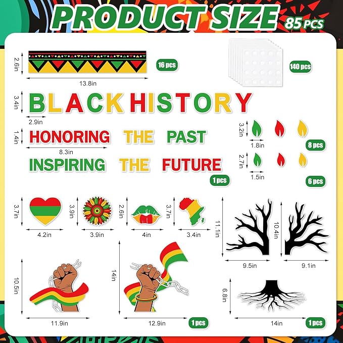 JarThenaAMCS 85 Pcs Black History Month Tree Bulletin Board Decoration African American Inspirational Tree Leaves Paper Cutouts Juneteenth Freedom Day Decor for Classroom Home Office Wall Decor