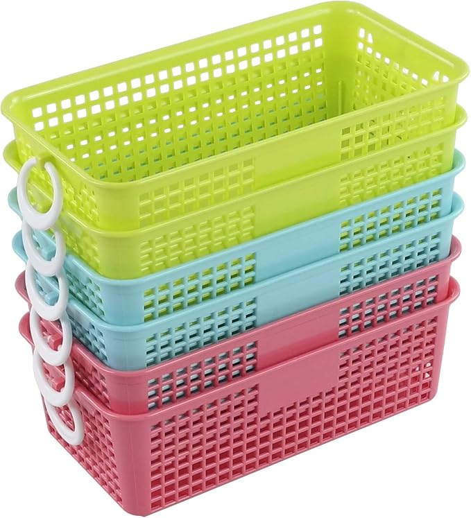 6 Packs Colorful Small Plastic Rectangle Storage Baskets, Kitchen Classroom Office Bedroom Baskets