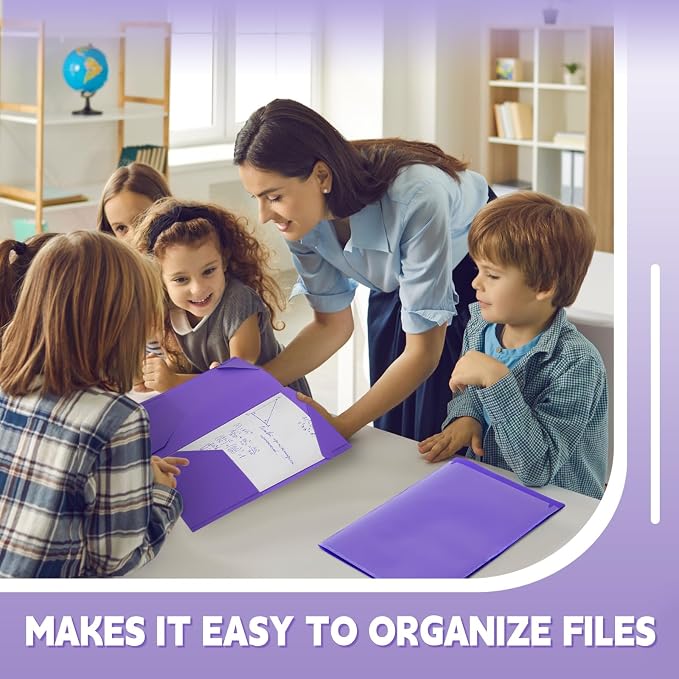 Henoyso 36 Pack Purple Plastic Folders with Clear Front Pockets Heavy Duty File Folders with 2 Pockets and Card Slot for Student Communication School Office Presentation Report