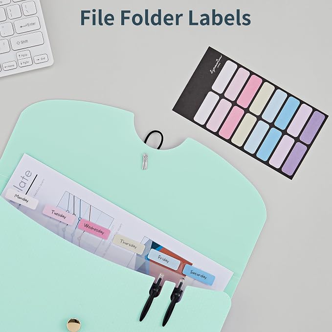 JARLINK 7 Pockets Expanding File Folder, A4 Size Accordion File Folders with 12 Labels, Cute Paper Organizer, Portable Document Organizer for Home College School Office Supplies, Macaron Blue