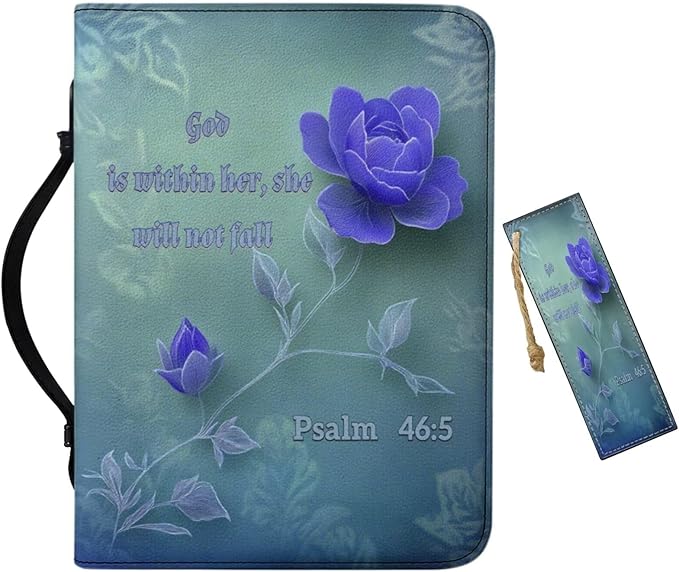 PU Bible Covers for Women Girls Small Bible Case with Handle Bible Bag with Leather Bookmark,Purple Flower Scripture