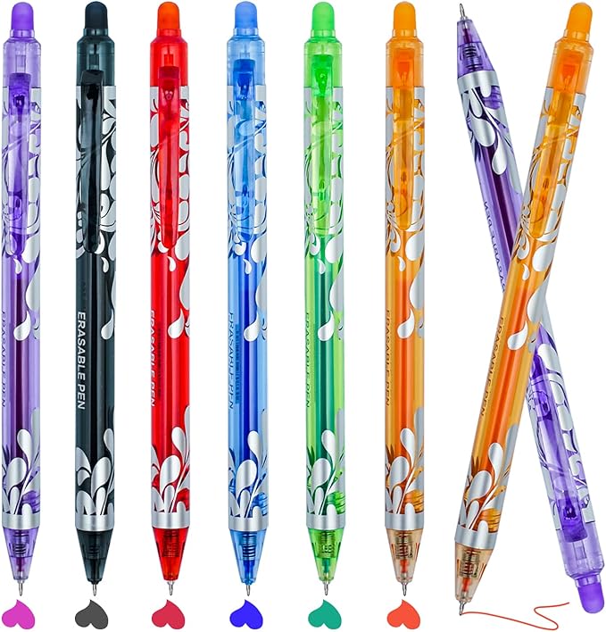 6Pcs Multicolor Erasable Gel Pens, Retractable Colored Fine Point 0.5 mm, Quick-Drying, Comfort Grip Writing Pens for Office