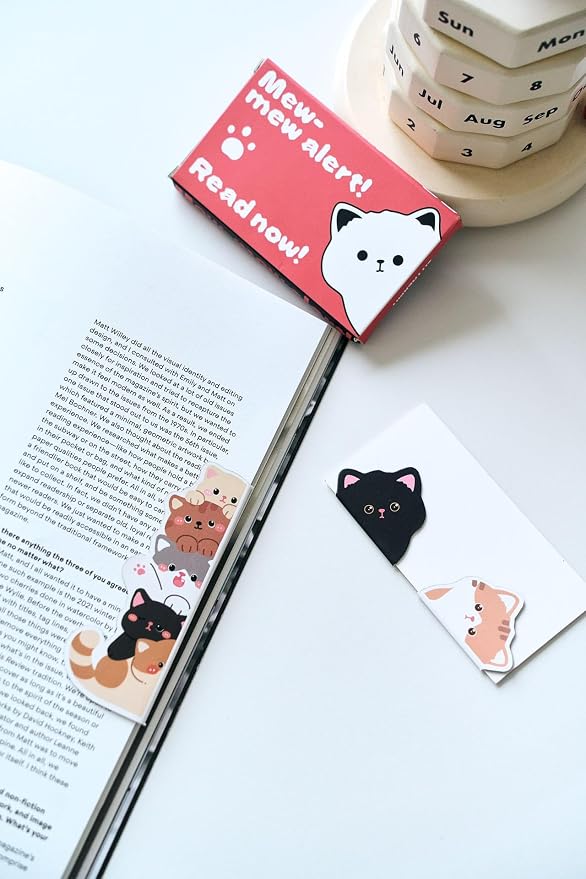 5pcs Cute Magnetic Bookmark, Funny Peeping Cat Book Marker Clip for Kids, Women, Teachers, Students, Book Lovers Gifts, Printing on 2 Side