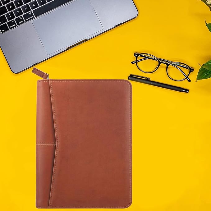Junior Padfolio/Resume Portfolio Binder with Refillable Lined Notepad, A5 Padfolio Folder, Business Portfolio, Multi-Function Case, A5 Writing Pad Included,Brown.