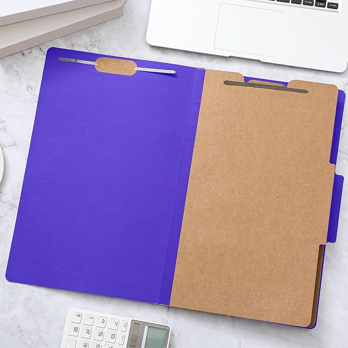 AmazingSpark 12 Pcs Legal Size Classification Folders 2 Divider, Bulk Pressboard File Folder with Expansion 2 Prongs Fastener Heavy Duty Office File Organizer for School Hospitals Home(Purple)