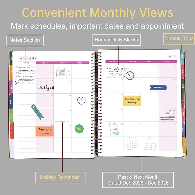 Yoment 2026 Planner Weekly and Monthly 8.5"x11" Large Hardcover Planner from Dec 2025 - Dec 2026 13 Months Calendar Academic Planners for Women Men Agenda Daily Weekly Yearly Planning with Tabs, Black