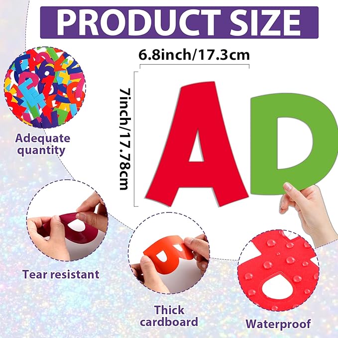 270Pcs 3In Bulletin Board Paper Letters and Numbers, Capital Letters, Numbers, Punctuation Card Stock Punch Out Letter for Classroom Poster Bulletin Board Window Door Home Decor Mailbox Sign, Colorful