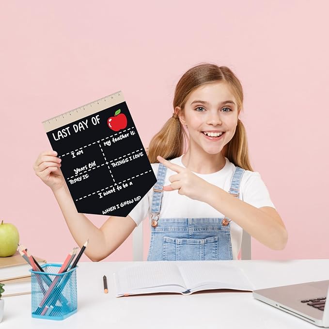 First and Last Day of School Chalkboard Sign 13.8 x 10 Inch Reusable Double Sided First Day of School Sign for Graduation Kids Preschool Kindergarten(Red Apple Style)