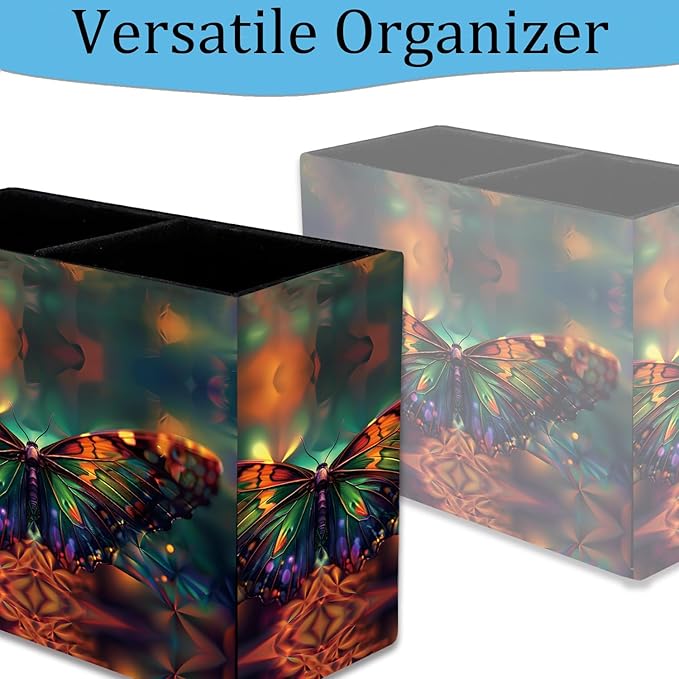 Pen Holder, Pencil Case, Makeup Brush Storage Box, Tableware Storage Box, Suitable for Office Or Home Item Organizing Stand - Psychedelic Butterfly