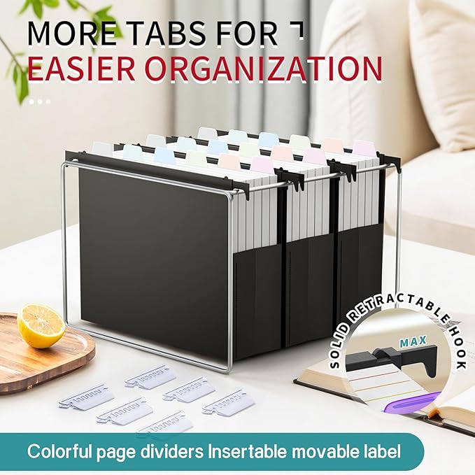 Uquelic Plastic Hanging File Folders Letter Size, 6 Pack Reinforced Heavy Duty Hang Folder with Movable Pastel Dividers, Adjustable Tabs, 4" File Organizer for Filing Cabinet, School, Office