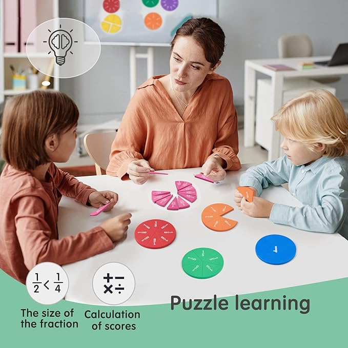 Magnetic Fraction Tiles Circles 51 pcs Fraction Bars Set, Rainbow Math Manipulatives for Preschool Elementary School Classroom Educational Kit