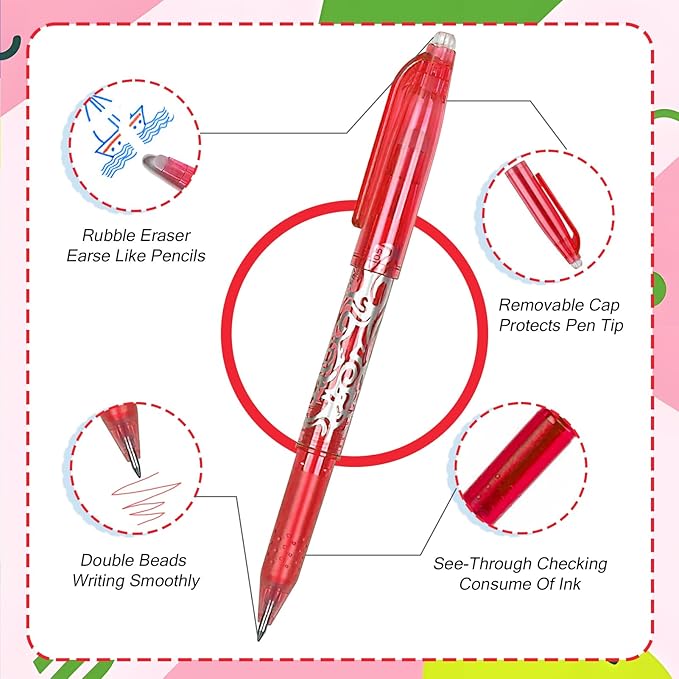 12pcs Erasable Pens Quick Dry Liquid Ink Gel Pen 0.5mm Ballpoint Pens Rollerball Efface Pens Stationery for Kids Students Adults School Office Supplies Gifts