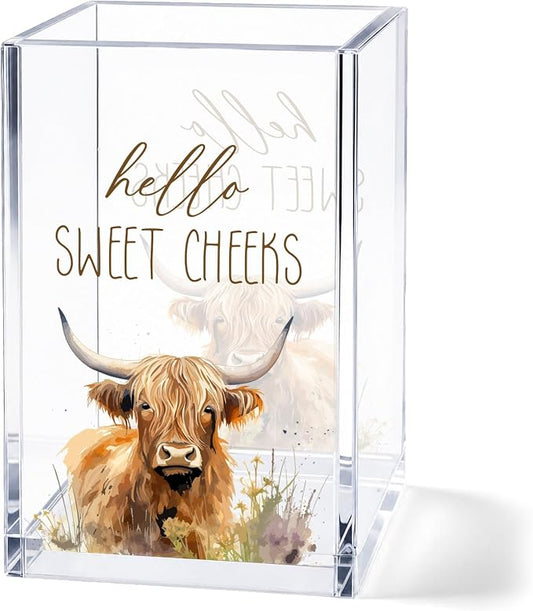Highland Cow Acrylic Pen Holder Cup, Cute Cow Desk Decor, Pencil Holder Organizer, Farmhouse Office Accessories, Cow Lover Gift for Women