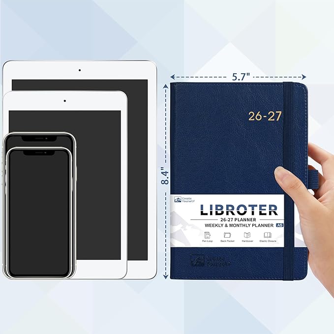 2026-2027 Planner - Academic Planner 2026-2027 Weekly Monthly Planner, July 2026 - June 2027, 5.7'' x 8.4'', Thick Paper, Leather Cover, Pen Holder, Back Pocket, Perfect Daily Organizer - Navy Blue