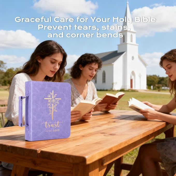 XKDOUS Bible Cover Case for Women, Leather Bible Bags with Handle, Study Supplies Journaling Kit, Gold Foiled Cross Carrying Case Large Church Book Holder Christian Gifts for Lady