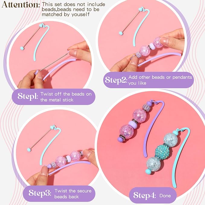 Dunzoom 50 Pcs Beadable Bookmarks DIY Metal Blank Bar Bookmark for Beads Modern Bead Craft Jewelry Pendant Charm Gift for Book Lovers Student Teacher Office Supplies (Multicolor)