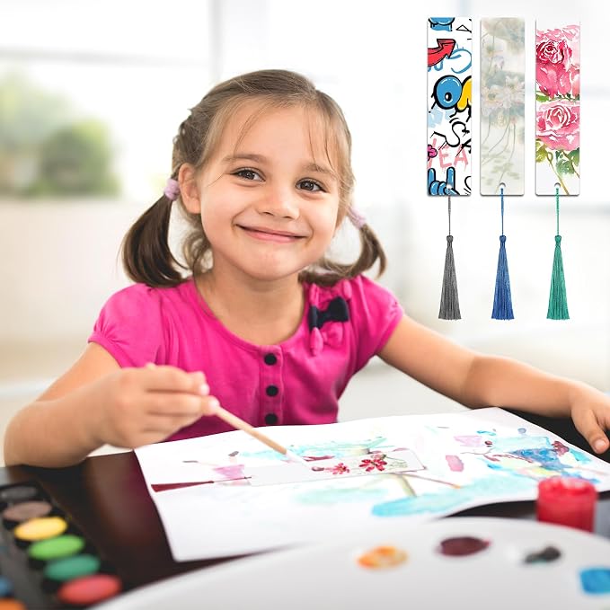 100 Pcs Sublimation Bookmark Blank, Paper DIY Bookmarks with Hole and Colorful Tassels for Crafts,Personalized Tassels Blank Bookmarks