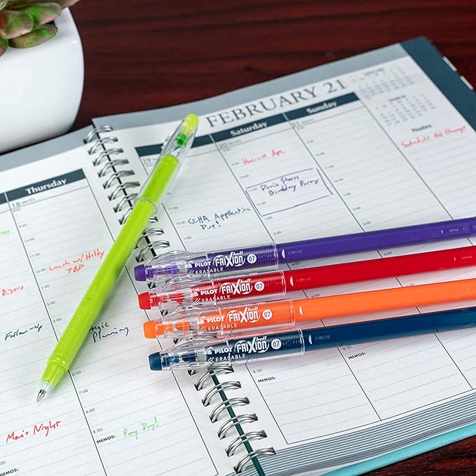 PILOT FriXion ColorSticks Erasable Gel Ink Pens,Fine Point 0.7 mm,Assorted Colors,Erasable Pens - Ideal for School,Journaling,& Office Writing,16 Count (Pack of 12)