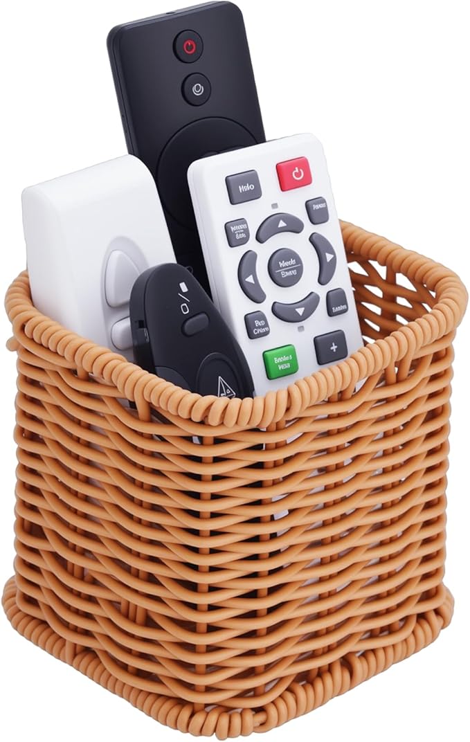 NiHome Remote Caddy, Bedside Remote Control Holder, Synthetic Rattan Organizer for TV Remotes, Makeup Brushes & Office Supplies, Stylish Remote Holder for Table, Living Room, Bedroom & Office