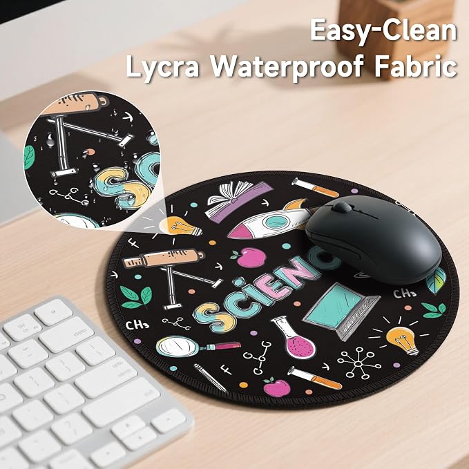 Gctriki Science Teacher Mouse Pad, 8.6" Round Funny Mousepad with Stitched Edge & Non-Slip Base, Comfortable Mouse Pads for Computer Laptop, Unique Office Decor Home Desk Accessories Gift for Teacher