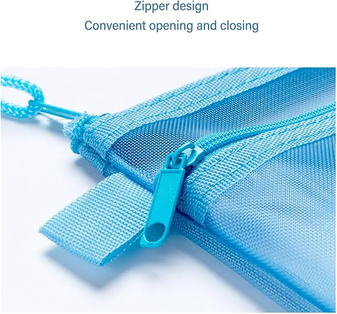 10PCS Nylon Mesh Zipper Pouch Bags, Double Layer A4 Document Organizer Puzzle Storage Bag with Handle for Board Games Home School Office Supplies (Blue)