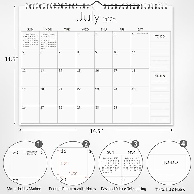 SKYDUE Wall Calendar 2026-2027, Apr. 2026 to Dec. 2027, 21 Months 2026-2027 Wall Calendar with Planner Stickers, 14.5" x 11", Black