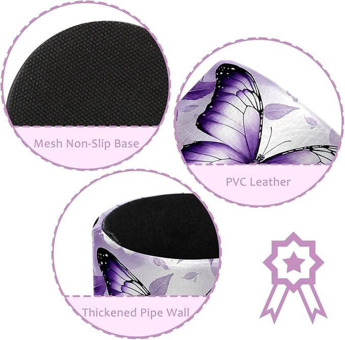 Butterfly Rose Purple Pen Holder Pencil Organizer Cute Pencil Cup Desk Decor Makeup Brush Holder PU Multifunctional Office Supplies for Home Classroom School