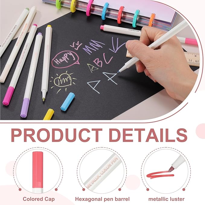 PATIKIL Metallic Marker Pens, 6Pcs Permanent Markers Medium Tip Quick Dry Paint Pen on Plastic Wood Stone Glass Canvas DIY Crafts Art Supplies for Drawing Writing Marking, Red