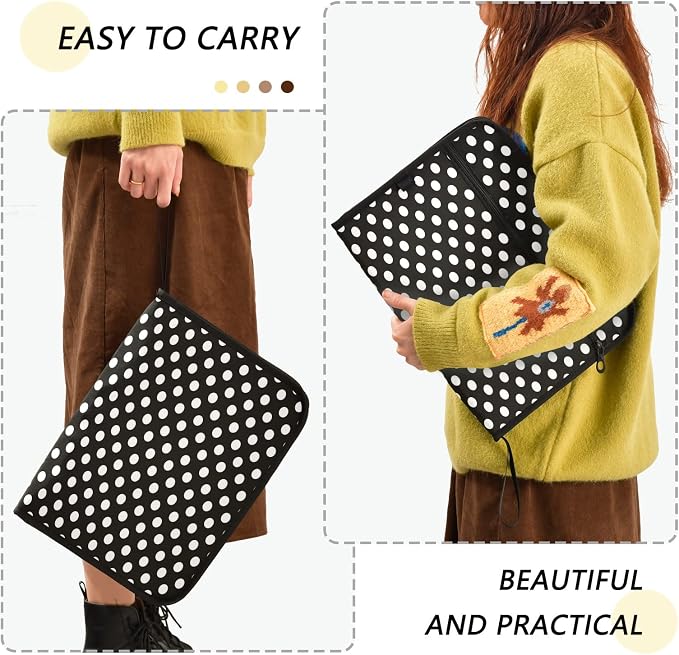 ALAZA Polka Dots Black White 13 Pocket Expanding File Folder with Labels, Accordion File Folder File Organizer Letter A4 Paper for Office School Student