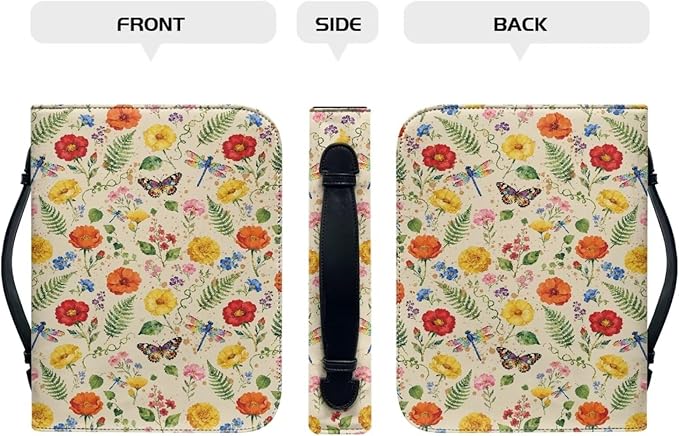 Bible Cover Case for Women,Daisy Print Carrying Book Case for Bible Accessories Leather Carrying Cases with Handle&Zippered Pocket A Christian Gift for Women-L