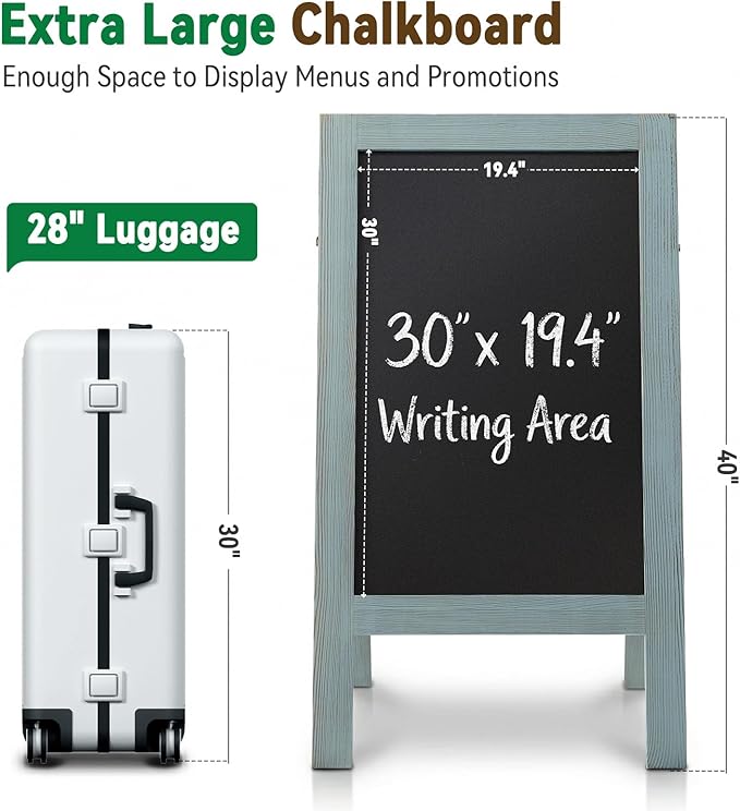 TEAKMAMA A Frame Chalkboard 40x20 Standing Chalkboard Sign Chalk Board Sandwich Board Easel, Double Sided Blackboard for Business, Cafe, Weddings,Rustic Blue