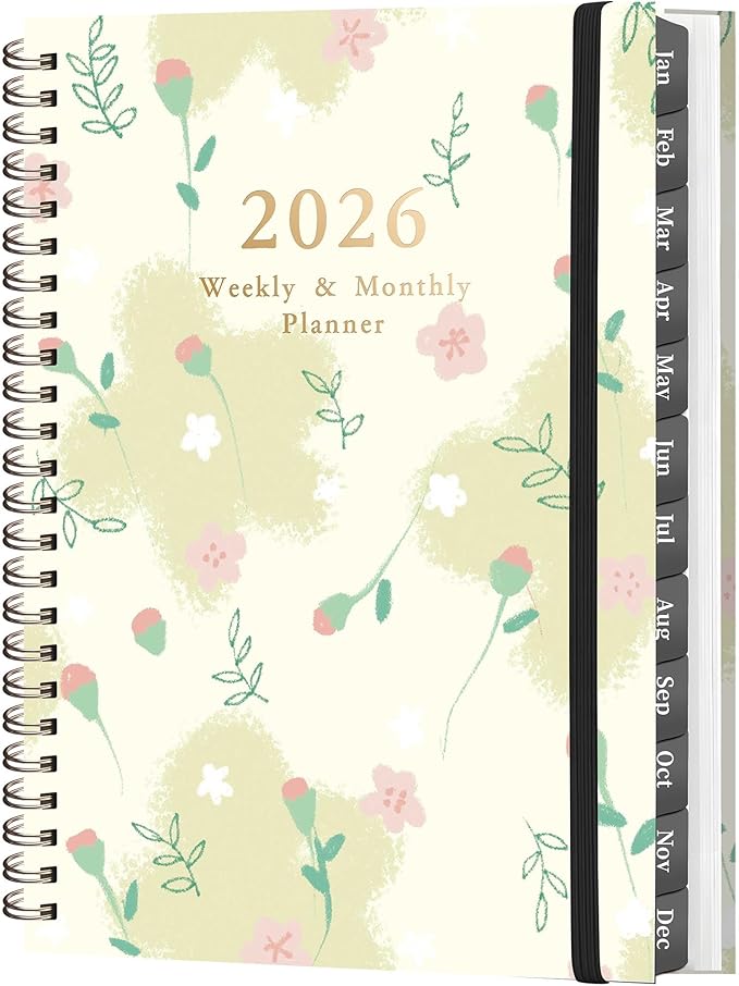 2026 Planner - Jan. 2026 - Dec. 2026, A5 (6.3" x 8.4") Planner Weekly and Monthly, Calendar Planner 2026 with 12 Monthly Tabs, Inner Pocket (Yellow Flower)