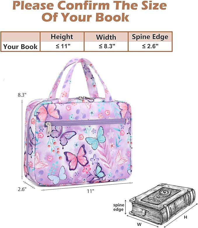 Octsky Bible Covers Bible Case Book Carrying Case Scripture Church Bag Bible Protective with Handle Zippered Pocket (Butterfly Purple)