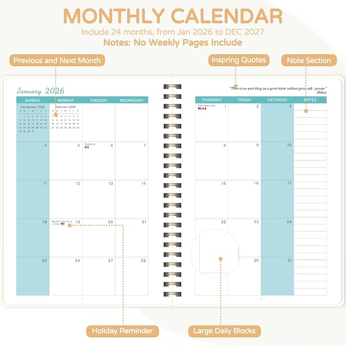 Monthly Planner 2026-2027, 2 Year Calendar 2026-2027 (Jan 2026 - Dec 2027), 7" x 10", 26-27 Monthly Calendar Planner, 24-Month Planning Book for Home School Office Supplies